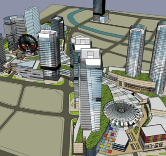 现代办公楼规划su模型