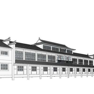 中式沿街商业建筑su模型