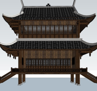 中式古建城楼su模型