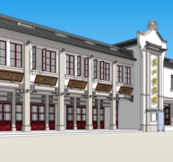 中式电影院外观su模型