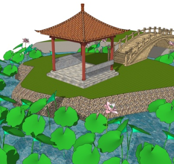 中式园林景观su模型