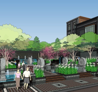 中式园林景观su模型