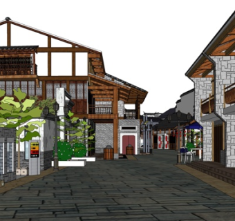 新中式商业街su模型