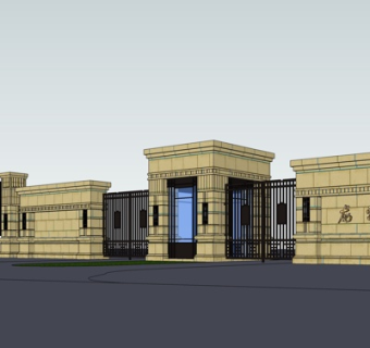 新古典小区大门su模型