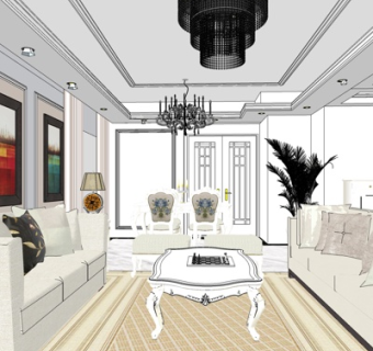 欧式客厅su模型