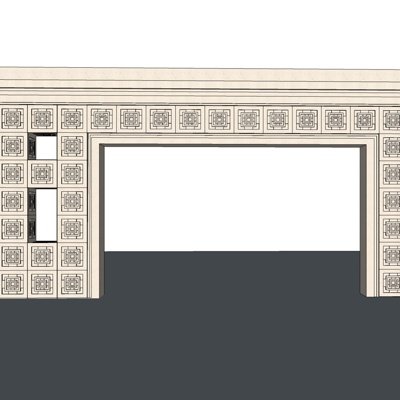 新中式门头构件su模型