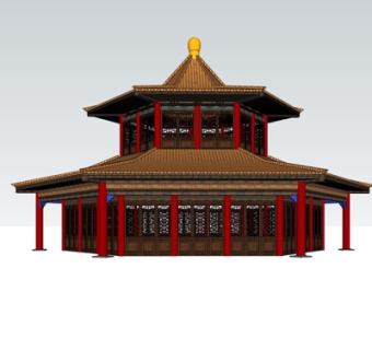 中式楼阁su模型