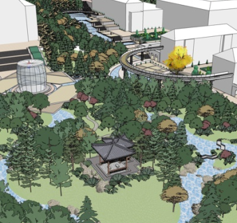 新中式公园景观su模型