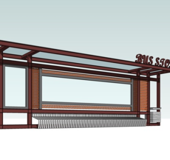 新中式公交站su模型