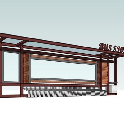 新中式公交站su模型