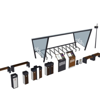 现代指示牌垃圾桶组合su模型