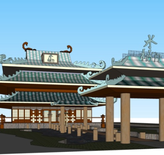 新中式楼阁su模型