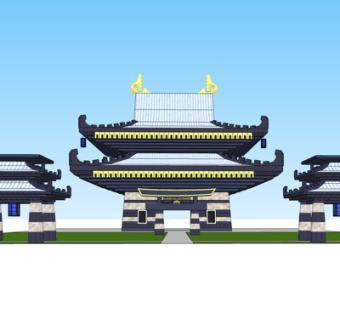 新中式门头构件su模型