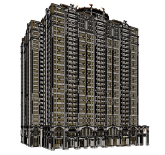 欧式高层公寓楼su模型