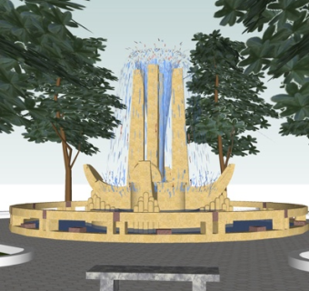 现代公园喷泉小品su模型