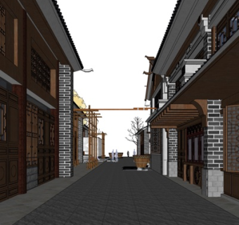 新中式商业街su模型