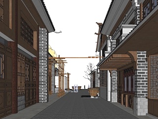 新中式商业街su模型