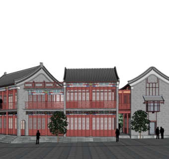 新中式沿街商业建筑su模型