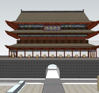 中式城楼su模型