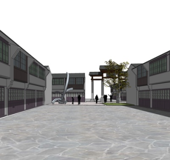 新中式商业街su模型