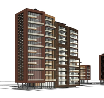 现代高层住宅su模型