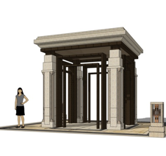 中式玻璃转门su模型