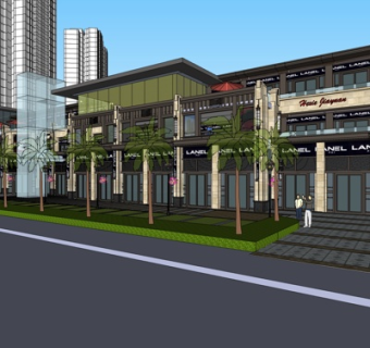 中式沿街商业建筑su模型
