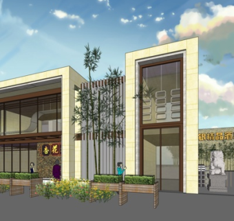 现代酒店外观su模型