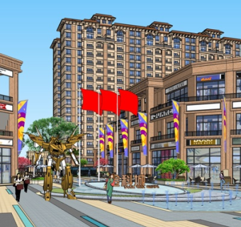 欧式沿街商业建筑su模型