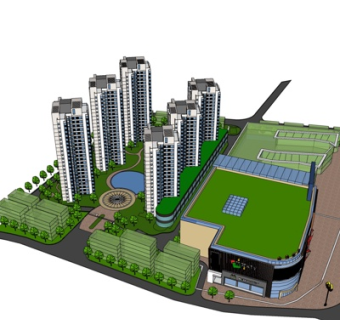 现代高层住宅su模型