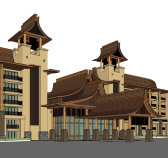 欧式酒店外观su模型