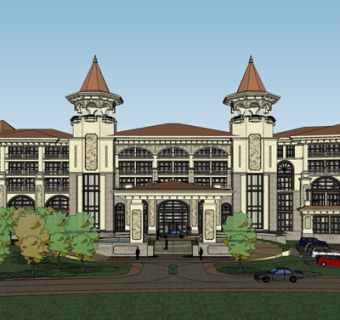 欧式酒店外观su模型