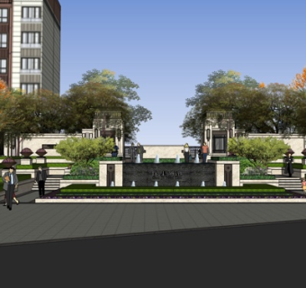 中式景观入口su模型