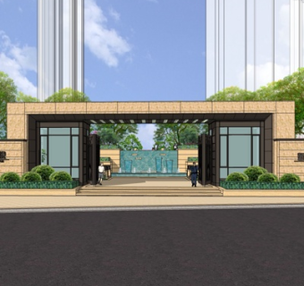 中式住宅入口su模型