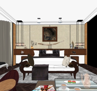 后现代客厅su模型