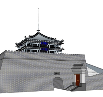 中式古建城楼su模型