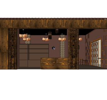 中式餐厅门头su模型