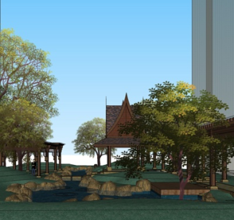 东南亚凉亭su模型