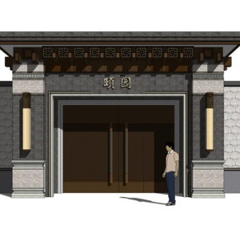 新中式庭院大门su模型