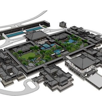 新中式商业会所规划su模型