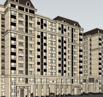 欧式高层公寓楼su模型