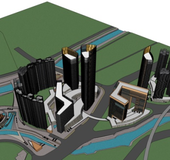现代商业街su模型