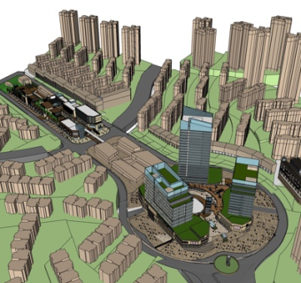 现代商业街su模型