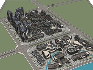 新中式小区规划su模型