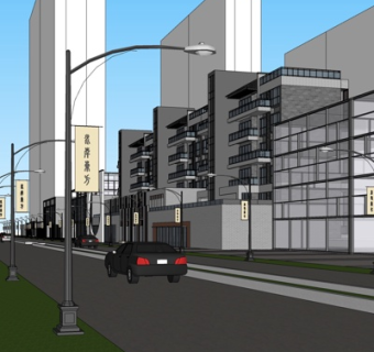 新中式沿街商业建筑su模型