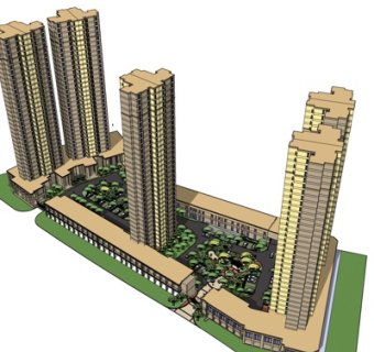 现代高层公寓楼su模型