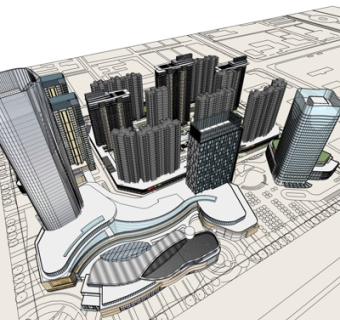 现代商业街su模型