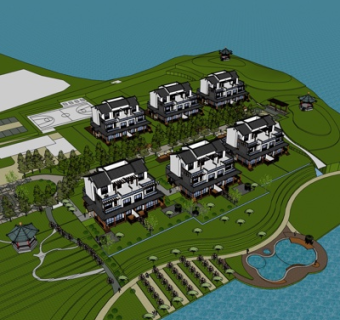 新中式别墅规划su模型