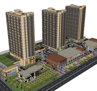 现代商业街su模型