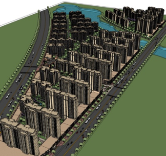 现代小区规划su模型